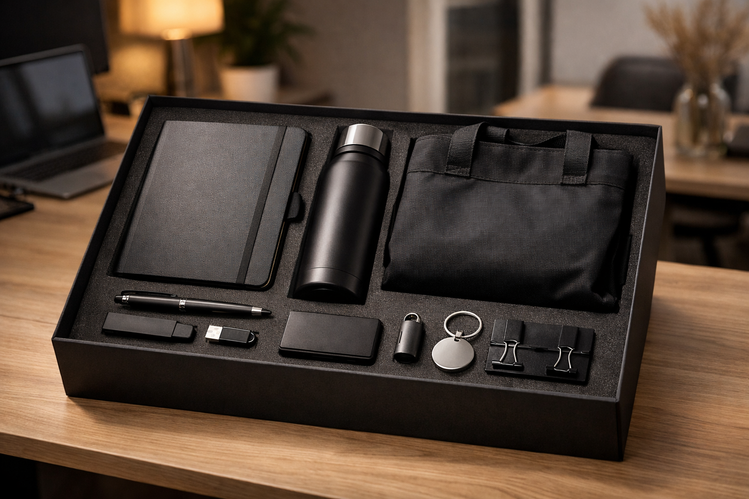 Kits corporativos personalizados con libreta, termo y accesorios